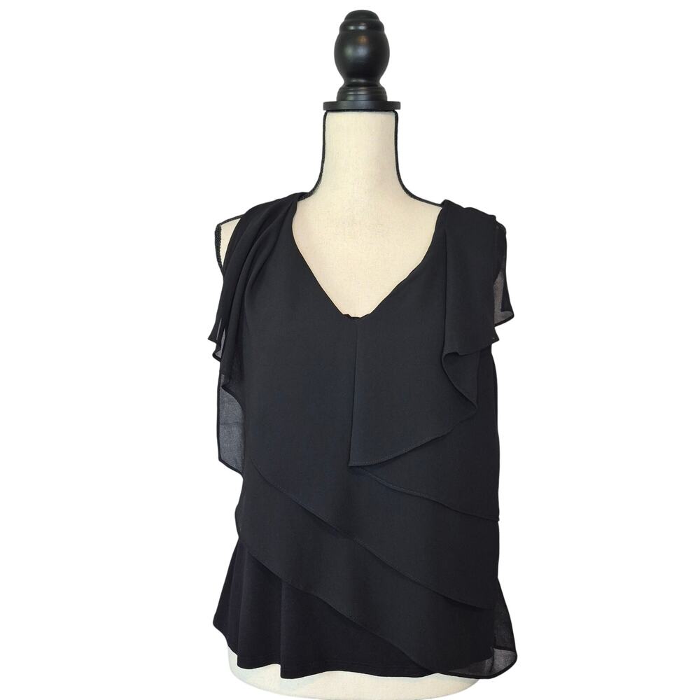 Bailey 44 Layered Chiffon Black Ruffle Tank Top Sleeveless Blouse Size Large
